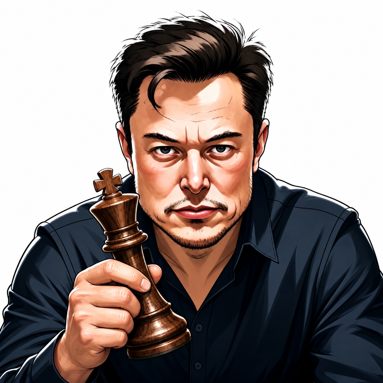 Harry Bōlz holding a wooden chess king